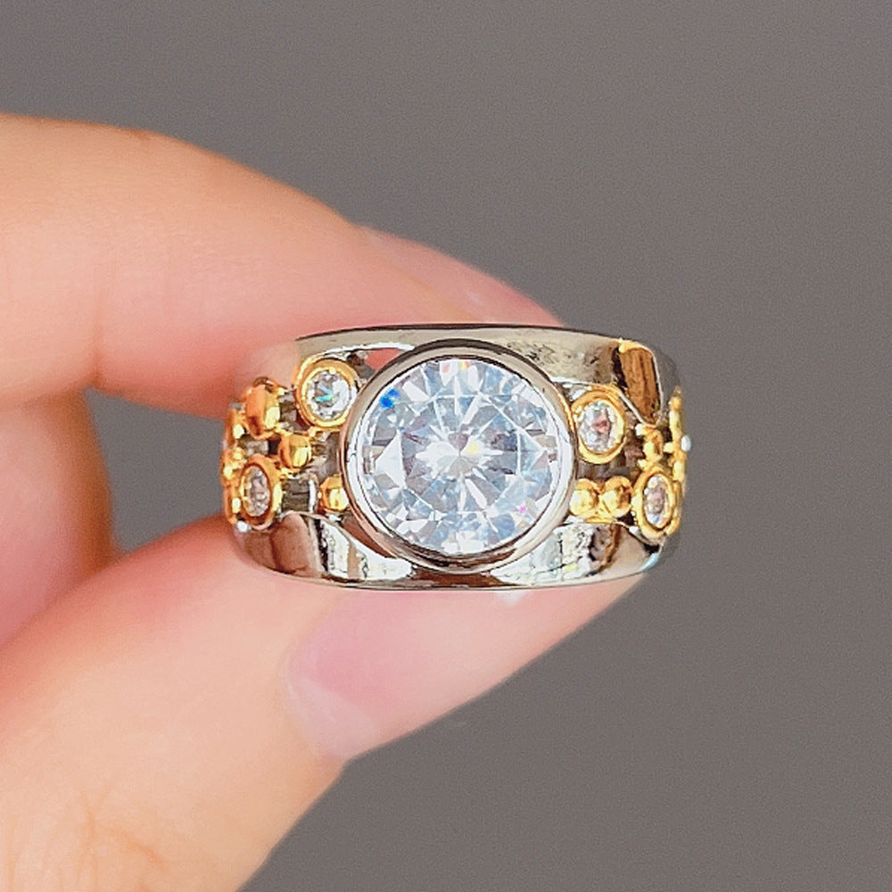 Anillo elegante con piedra tipo diamante y detalles brillantes – diseño dorado sofisticado
